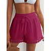 image:imageDokotoo Womens Shorts Summer Casual Loose Elastic Waist Drawstring Lace Boho Beach Cover Up ShortsDark Purple