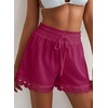 image:imageDokotoo Womens Shorts Summer Casual Loose Elastic Waist Drawstring Lace Boho Beach Cover Up ShortsDark Purple