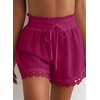 image:imageDokotoo Womens Shorts Summer Casual Loose Elastic Waist Drawstring Lace Boho Beach Cover Up ShortsDark Purple
