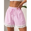 image:imageDokotoo Womens Shorts Summer Casual Loose Elastic Waist Drawstring Lace Boho Beach Cover Up ShortsPink Stripe