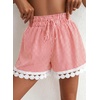 image:imageDokotoo Womens Shorts Summer Casual Loose Elastic Waist Drawstring Lace Boho Beach Cover Up ShortsRed Plaid