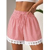 image:imageDokotoo Womens Shorts Summer Casual Loose Elastic Waist Drawstring Lace Boho Beach Cover Up ShortsRed Plaid
