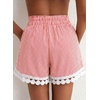 image:imageDokotoo Womens Shorts Summer Casual Loose Elastic Waist Drawstring Lace Boho Beach Cover Up ShortsRed Plaid