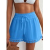 image:imageDokotoo Womens Shorts Summer Casual Loose Elastic Waist Drawstring Lace Boho Beach Cover Up ShortsSky Blue