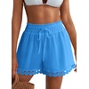 image:imageDokotoo Womens Shorts Summer Casual Loose Elastic Waist Drawstring Lace Boho Beach Cover Up ShortsSky Blue
