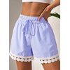 image:imageDokotoo Womens Shorts Summer Casual Loose Elastic Waist Drawstring Lace Boho Beach Cover Up ShortsSky Blue Stripe