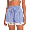 image:imageDokotoo Womens Shorts Summer Casual Loose Elastic Waist Drawstring Lace Boho Beach Cover Up ShortsDark Blue Plaid