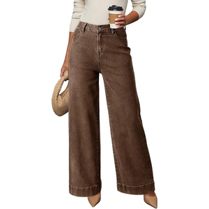 image:imageDOKOTOO Womens Casual High Waisted Jeans Stretch Button Wide Leg Loose Denim Pants with PocketsCoffee