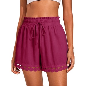 image:imageDokotoo Womens Shorts Summer Casual Loose Elastic Waist Drawstring Lace Boho Beach Cover Up ShortsDark Purple