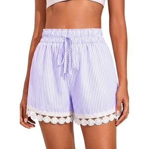 image:imageDokotoo Womens Shorts Summer Casual Loose Elastic Waist Drawstring Lace Boho Beach Cover Up ShortsPurple Stripe