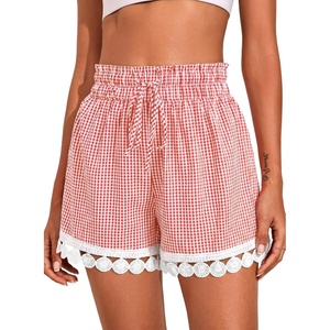 image:imageDokotoo Womens Shorts Summer Casual Loose Elastic Waist Drawstring Lace Boho Beach Cover Up ShortsRed Plaid