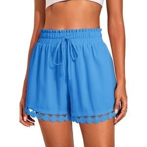 image:imageDokotoo Womens Shorts Summer Casual Loose Elastic Waist Drawstring Lace Boho Beach Cover Up ShortsSky Blue
