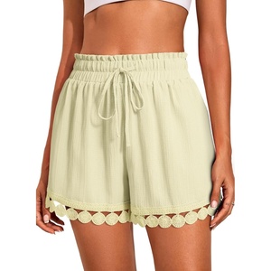 image:imageDokotoo Womens Shorts Summer Casual Loose Elastic Waist Drawstring Lace Boho Beach Cover Up ShortsYellow