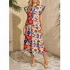 image:imageDokotoo Womens Dresses 2026 Summer VNeck Ruffle Cap Sleeve Empire Waist Flowy Striped Beach Midi Maxi Dress with PocketsApricot Floral