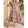 image:imageDokotoo Womens Dresses 2026 Summer VNeck Ruffle Cap Sleeve Empire Waist Flowy Striped Beach Midi Maxi Dress with PocketsApricot Floral