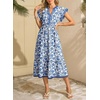 image:imageDokotoo Womens Dresses 2026 Summer VNeck Ruffle Cap Sleeve Empire Waist Flowy Striped Beach Midi Maxi Dress with PocketsBlue Floral