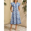 image:imageDokotoo Womens Dresses 2026 Summer VNeck Ruffle Cap Sleeve Empire Waist Flowy Striped Beach Midi Maxi Dress with PocketsBlue Floral