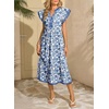 image:imageDokotoo Womens Dresses 2026 Summer VNeck Ruffle Cap Sleeve Empire Waist Flowy Striped Beach Midi Maxi Dress with PocketsBlue Floral