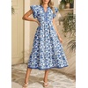 image:imageDokotoo Womens Dresses 2026 Summer VNeck Ruffle Cap Sleeve Empire Waist Flowy Striped Beach Midi Maxi Dress with PocketsBlue Floral