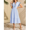 image:imageDokotoo Womens Dresses 2026 Summer VNeck Ruffle Cap Sleeve Empire Waist Flowy Striped Beach Midi Maxi Dress with PocketsLight Blue Stripe