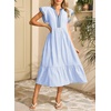 image:imageDokotoo Womens Dresses 2026 Summer VNeck Ruffle Cap Sleeve Empire Waist Flowy Striped Beach Midi Maxi Dress with PocketsLight Blue Stripe