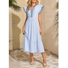 image:imageDokotoo Womens Dresses 2026 Summer VNeck Ruffle Cap Sleeve Empire Waist Flowy Striped Beach Midi Maxi Dress with PocketsLight Blue Stripe