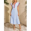 image:imageDokotoo Womens Dresses 2026 Summer VNeck Ruffle Cap Sleeve Empire Waist Flowy Striped Beach Midi Maxi Dress with PocketsLight Blue Stripered