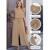 image:imageDokotoo Womens Jumpsuits Crewneck Lace Cap Sleeve Drawstring High Waist Wide Leg Casual Rompers with PocketsApricot
