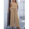image:imageDokotoo Womens Jumpsuits Crewneck Lace Cap Sleeve Drawstring High Waist Wide Leg Casual Rompers with PocketsApricot