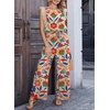 image:imageDokotoo Womens Jumpsuits Crewneck Lace Cap Sleeve Drawstring High Waist Wide Leg Casual Rompers with PocketsFloral Orange