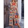 image:imageDokotoo Womens Jumpsuits Crewneck Lace Cap Sleeve Drawstring High Waist Wide Leg Casual Rompers with PocketsFloral Orange
