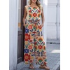 image:imageDokotoo Womens Jumpsuits Crewneck Lace Cap Sleeve Drawstring High Waist Wide Leg Casual Rompers with PocketsFloral Orange