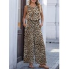 image:imageDokotoo Womens Jumpsuits Crewneck Lace Cap Sleeve Drawstring High Waist Wide Leg Casual Rompers with PocketsLeopard Brown