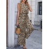 image:imageDokotoo Womens Jumpsuits Crewneck Lace Cap Sleeve Drawstring High Waist Wide Leg Casual Rompers with PocketsLeopard Brown