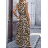 image:imageDokotoo Womens Jumpsuits Crewneck Lace Cap Sleeve Drawstring High Waist Wide Leg Casual Rompers with PocketsLeopard Brown