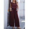 image:imageDokotoo Womens Jumpsuits Crewneck Lace Cap Sleeve Drawstring High Waist Wide Leg Casual Rompers with PocketsWine Red