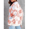 image:imageDokotoo Cardigan Sweaters for Women Long Sleeve Cable Knit Plaid Cardigan  Fall Outfits for Women Early Fall Fashion Cute V Neck Loose Button Down Coats Checkered Pattern Soft Lightweight TopsPink