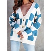 image:imageDokotoo Cardigan Sweaters for Women Long Sleeve Cable Knit Plaid Cardigan  Fall Outfits for Women Early Fall Fashion Cute V Neck Loose Button Down Coats Checkered Pattern Soft Lightweight TopsBlue