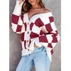 image:imageDokotoo Cardigan Sweaters for Women Long Sleeve Cable Knit Plaid Cardigan  Fall Outfits for Women Early Fall Fashion Cute V Neck Loose Button Down Coats Checkered Pattern Soft Lightweight TopsRed