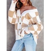 image:imageDokotoo Cardigan Sweaters for Women Long Sleeve Cable Knit Plaid Cardigan  Fall Outfits for Women Early Fall Fashion Cute V Neck Loose Button Down Coats Checkered Pattern Soft Lightweight TopsKhaki