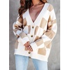 image:imageDokotoo Cardigan Sweaters for Women Long Sleeve Cable Knit Plaid Cardigan  Fall Outfits for Women Early Fall Fashion Cute V Neck Loose Button Down Coats Checkered Pattern Soft Lightweight TopsKhaki