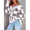 image:imageDokotoo Cardigan Sweaters for Women Long Sleeve Cable Knit Plaid Cardigan  Fall Outfits for Women Early Fall Fashion Cute V Neck Loose Button Down Coats Checkered Pattern Soft Lightweight TopsGray