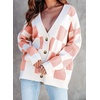 image:imageDokotoo Cardigan Sweaters for Women Long Sleeve Cable Knit Plaid Cardigan  Fall Outfits for Women Early Fall Fashion Cute V Neck Loose Button Down Coats Checkered Pattern Soft Lightweight TopsPink