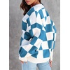 image:imageDokotoo Cardigan Sweaters for Women Long Sleeve Cable Knit Plaid Cardigan  Fall Outfits for Women Early Fall Fashion Cute V Neck Loose Button Down Coats Checkered Pattern Soft Lightweight TopsBlue