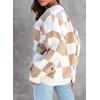 image:imageDokotoo Cardigan Sweaters for Women Long Sleeve Cable Knit Plaid Cardigan  Fall Outfits for Women Early Fall Fashion Cute V Neck Loose Button Down Coats Checkered Pattern Soft Lightweight TopsKhaki