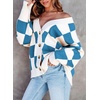 image:imageDokotoo Cardigan Sweaters for Women Long Sleeve Cable Knit Plaid Cardigan  Fall Outfits for Women Early Fall Fashion Cute V Neck Loose Button Down Coats Checkered Pattern Soft Lightweight TopsBlue