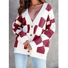 image:imageDokotoo Cardigan Sweaters for Women Long Sleeve Cable Knit Plaid Cardigan  Fall Outfits for Women Early Fall Fashion Cute V Neck Loose Button Down Coats Checkered Pattern Soft Lightweight TopsRed