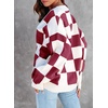 image:imageDokotoo Cardigan Sweaters for Women Long Sleeve Cable Knit Plaid Cardigan  Fall Outfits for Women Early Fall Fashion Cute V Neck Loose Button Down Coats Checkered Pattern Soft Lightweight TopsRed