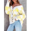 image:imageDokotoo Cardigan Sweaters for Women Long Sleeve Cable Knit Plaid Cardigan  Fall Outfits for Women Early Fall Fashion Cute V Neck Loose Button Down Coats Checkered Pattern Soft Lightweight TopsYellow