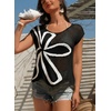 image:imageDokotoo Womens Cap Sleeve Crochet Sweater Hollow Out Floral Summer Tops Casual Beach Vacation Cruise OutfitsBlack